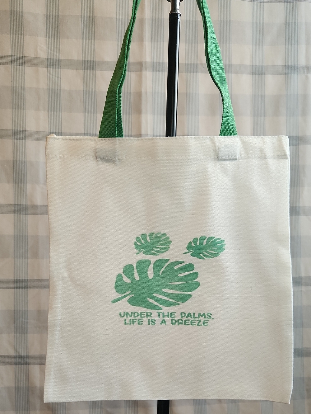 Canvas Palm-Print Tote Bag in Cream and Green